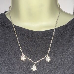 Delicate Feminine Silver Necklace with Floral Crystal Rhinestone Accents